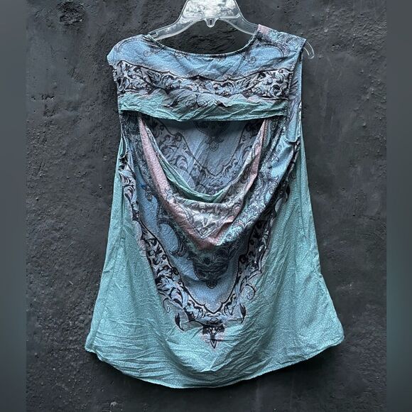 BCBG MAX AZRIA ADONIA PAISLEY FLORAL MOTIF SCARF PRINT OPEN BACK DRAPE TANK S - Picture 5 of 9